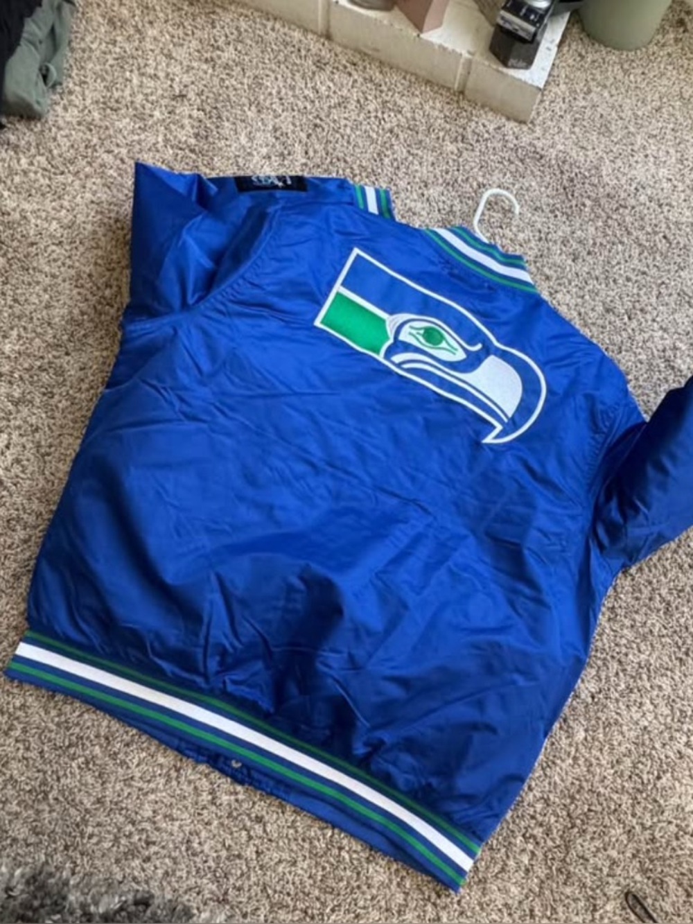 NFL Team Apparel Seattle Seahawks Throwback Varsity Blue Jacket Size L